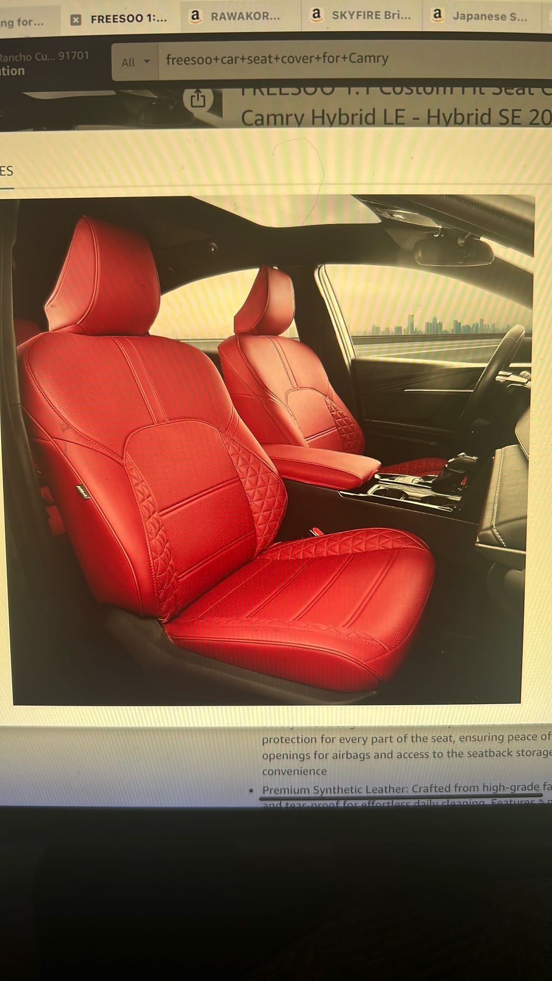 NEW Car Seat Covers. For Toyota Camry Hybrid LE - Hybrid SE 2026 2025, Waterproof Leather Car Seats Cover Full Set for Camry(WineRed)