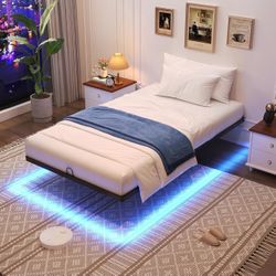 Floating Bed Frame Twin Size, Twin Bed Frame with Smart LED Lights