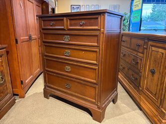 Vintage Neoclassical Solid Wood 6-Drawer Tallboy Dresser