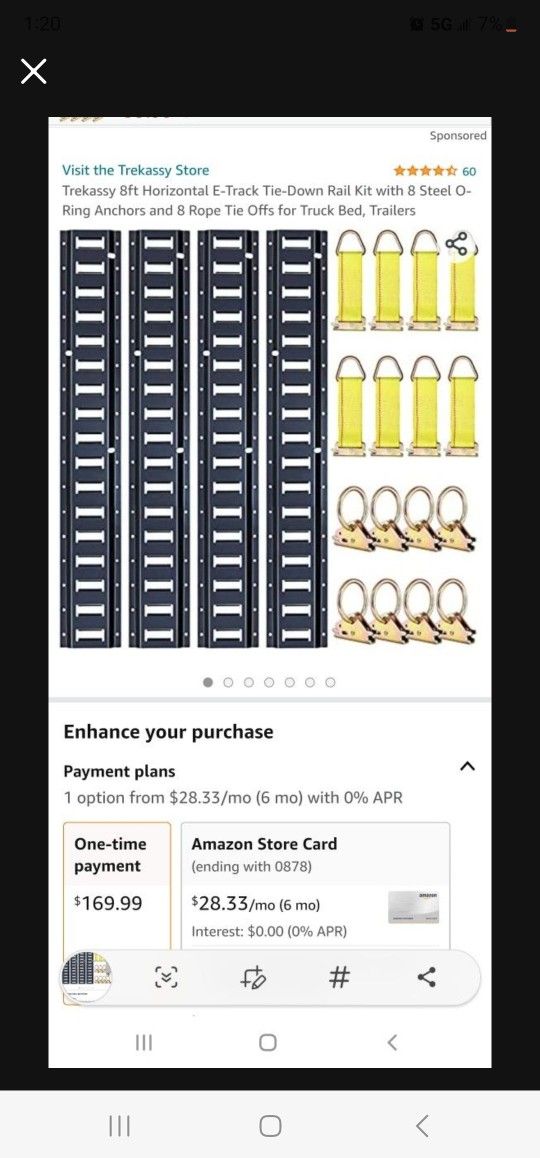 Trekassy 8ft Horizontal E-Track Tie-Down Rail Kit with 8 Steel O-Ring Anchors and 8 Rope Tie Offs for Truck Bed, Trailers