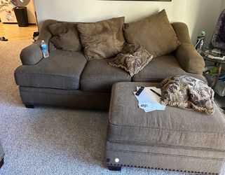 Brown Fabric Sofa with Ottoman and love seat