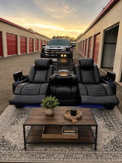 Ashley Furniture Black Leather Power Reclining Couch — Delivery Abailable