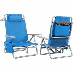 Blue Beach Chair - Reclining, Lay Flat