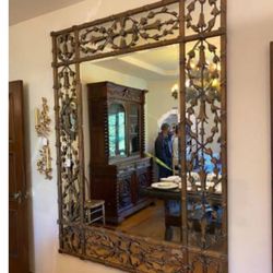Large Antique Gilded Iron Wall Mirror
