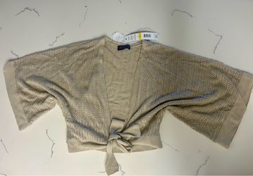 Joseph A Pointelle Knit Tie-Front Cardigan Shrug Sz M