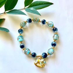 Blue "Sugar-Heart" Agate Bracelet & Luminous Glass Crystal Strand