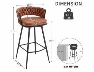 Brown Woven Bar Stool with Black Metal Legs