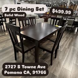 Solid Wood 7 Pc Dining Set 