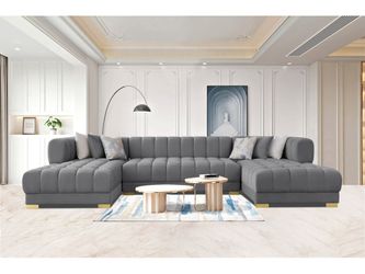Lipa Morgan Gray Velvet Double Chaise "U" Shape Sectional Sofa