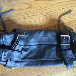 Black Genuine Leather Motorcycle Handlebar Tool Kit Bag