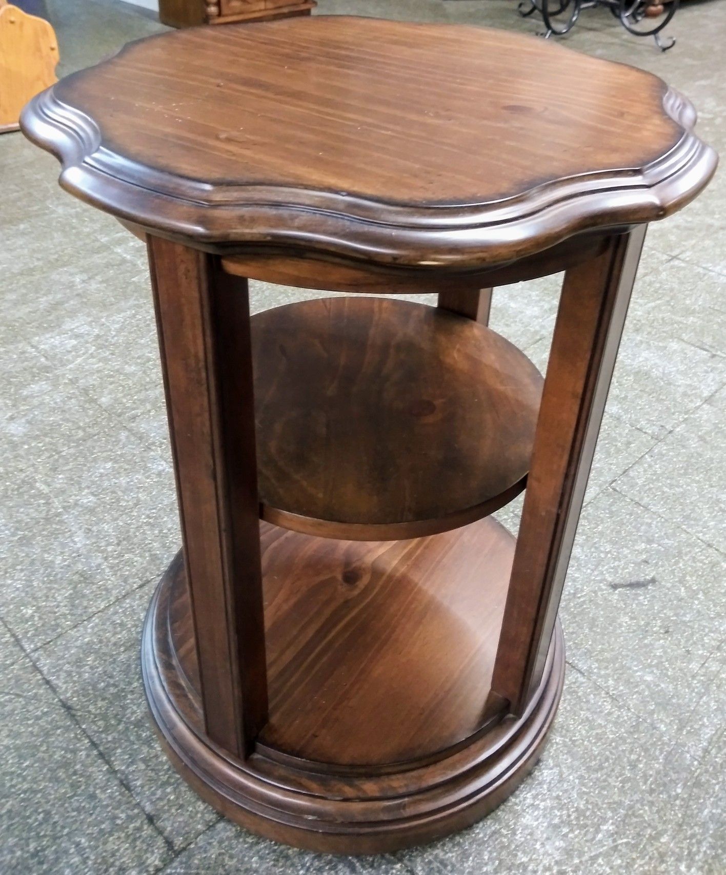 Beautiful and unique wood side table with shelving