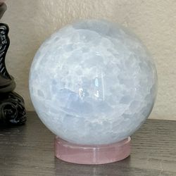 Blue Calcite Sphere 🩵 Comes With Rose Quartz Stand