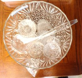 Large Glass  Punch Bowls With Ten Glass Cups