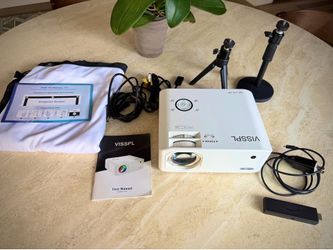 Projector - VISSPL HD-1080P, Amazon Fire Stick, Projector Screen and Stands
