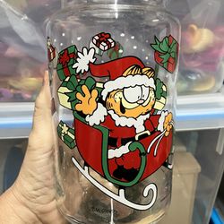 Vintage Garfield Christmas Glass Jar