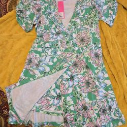 Romper Lilly Sailynn Shirred Short Sleeve Romper Wrap Dress (built in shorts) (NWT)