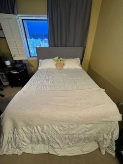 Complete Queen Bed Set: Baxton Studio Frame, Lucid Memory Foam Mattress & Box Spring