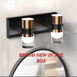 Bathroom Light Fixture 12 inch LED Vanity Lights Refined Crystal Clear Cylinder Design Lampshade Black and Bronze 4000K Wall Light Fixtures