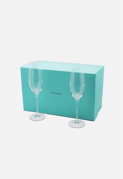 Tiffany & Co. Classic Home Essentials Crystal Champagne Flutes, Pair with Box