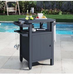Newly assembled Grill Cart Outdoor with Storage Cabinet, Portable Rolling Patio Bar Cart with Wheels, BBQ Prep Table, Movable Stainless Steel Kitchen 