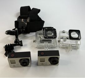 Lot of 2 GoPro HERO3 Action Cameras w/ Housings Head Strap Mounts Tested