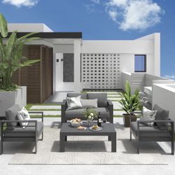 Brand New Patio Furniture Set for All Weather, Oversized Metal Outdoor Furniture Set with 27.5" Deep Seating and 3.2" Wide Armrest, Outdoor Patio Conv