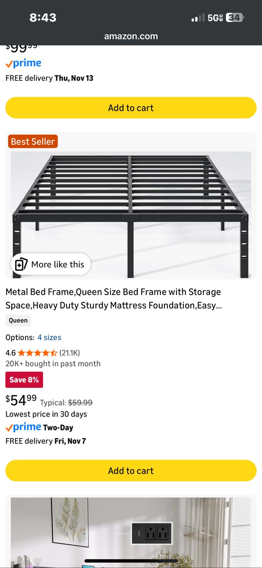 Queen Bed Frame, Assembled 