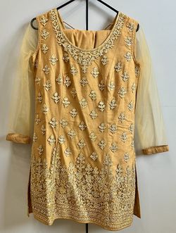 Mustard color Sharara Pant Lehenga with a matching dupatta