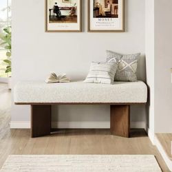 FJ0006 47" Entryway Bench, Rectangle Shoe Bench with Cushion, Modern End of Bed Bench for Bedroom