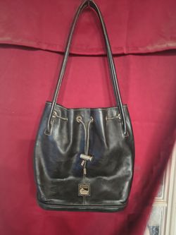 Dooney & Bourke Smooth Leather Black Medium Drawstring Shoulder Bag