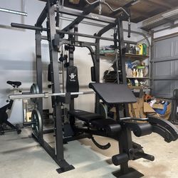 Vesta Fitness Smith Machine 2001 w/Bench Attachment | 230lb Bumpers Weights | 7ft Olympic Bar | Fitness | Gym Equipment | FREE DELIVERY 🚚 