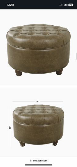 Large Button Tufted Faux Leather Ottoman