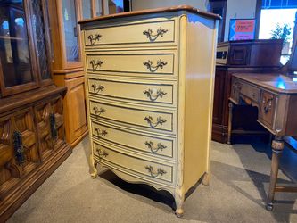 DIXIE Olive Cream French Provincial 4-Drawer Tallboy Dresser