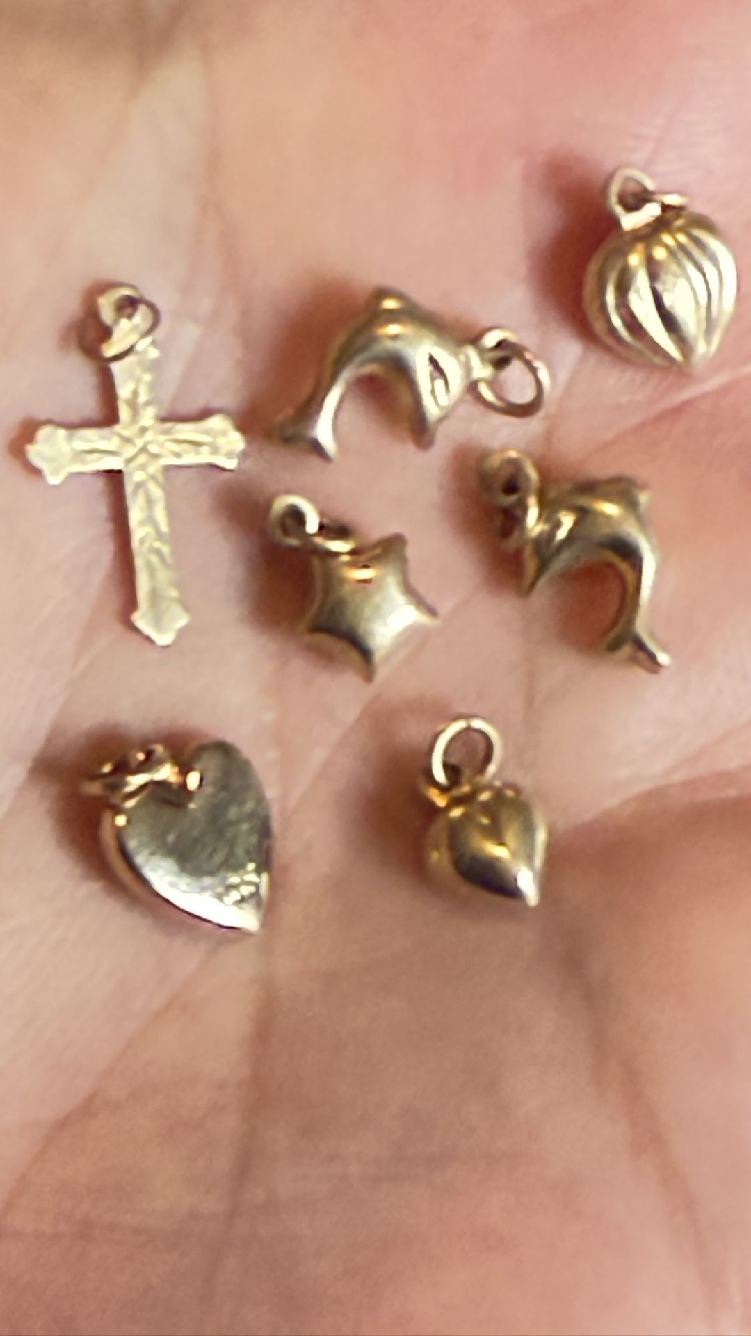 Seven 14k Solid Gold Different Designs Charms, Total Weight Reach To Almost 3grams