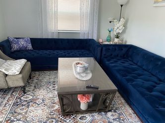 Navy Blue Velvet Sectional Sofa Set