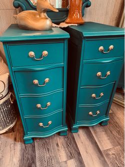 Gorgeous Peacock Teal & Gold Matching Nightstands