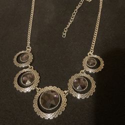20” SilverTone Necklace With Large Amethyst Rhinestones,by Paparazzi 