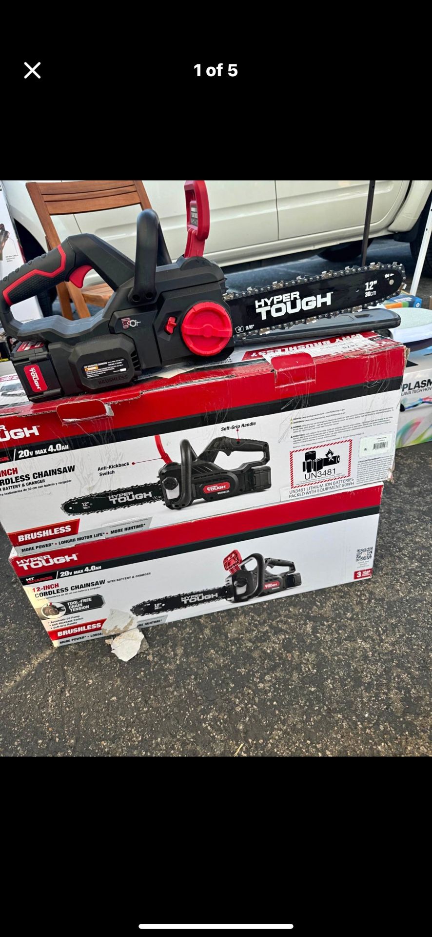 Hyper Tough 20V 4.0Ah Battery Powered 12in Brushless Chainsaw, 