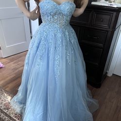 baby blue prom dress