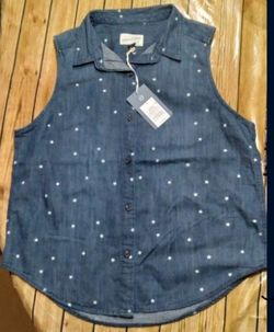 New Target Denim Sleeveless Button-Up Shirt with Stars Size Small
