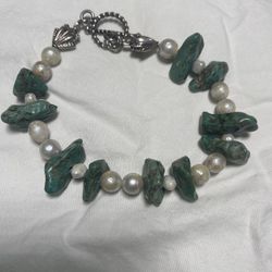 Pearl With Turquoise Colored Stone Bracelet