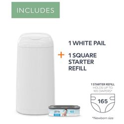Diaper Genie Classic Pail Includes 1 Starter Square Refill That can Hold up to 165 Newborn-Sized Dia