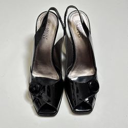 Franco Sarto Black Wedge Sling Back Shoes
