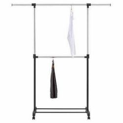 Adjustable Double Rod Garment Rack (Black) Steel Frame, Fixed Hanging Rod, 55lb Capacity
