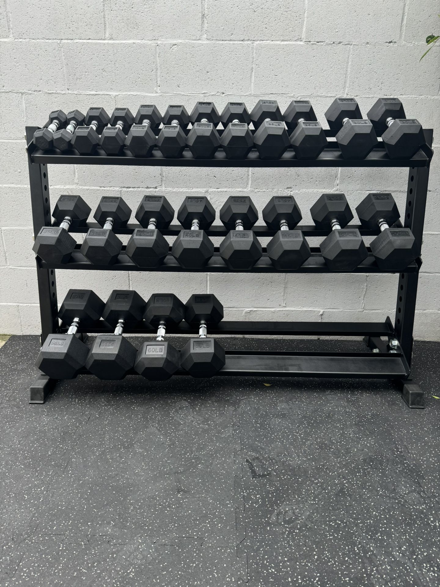 New Rubber Hex Dumbbells 5lbs-50lbs/Dumbbell rack included/ Gym Equipment/Weights/Exercise/Training