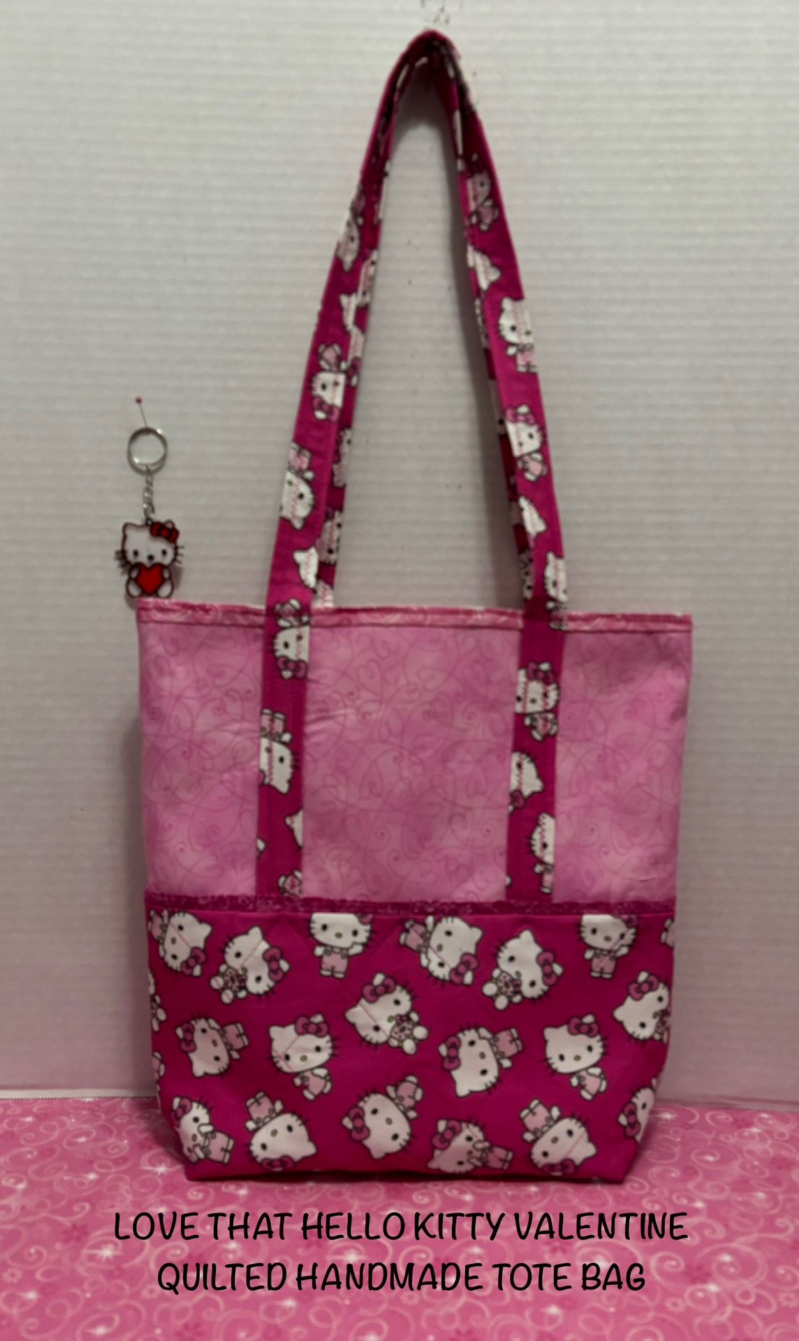 HELLO KITTY VALENTINES QUILTED HANDMADE TOTE BAG