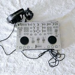 Hercules DJ Console RMX Portable Multi Channel USB Mixer Controller Audio Technica Headphones 
