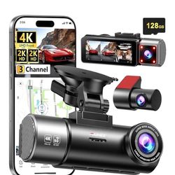 Big Sale - FAIMEE 4K+2K+2K 3 Channel Dash Cam with 128GB Card