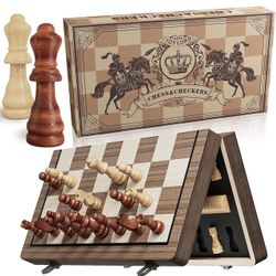 Wooden Chess and Checkers Game Set(never Use )