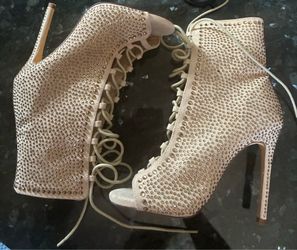 Peep toe lace up booties